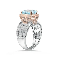 Suzy Levian New York Two-Tone Sterling Silver Emerald Cut Center Topaz Cocktail Milano Ring