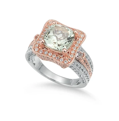 Suzy Levian New York Suzy Levian Two Tone Sterling Silver Cushion Cut Center Topaz Cocktail Paris Ring