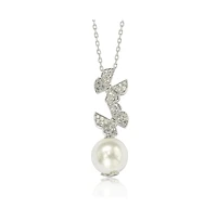 Suzy Levian Sterling Silver Pearl and White Sapphire Butterfly Pendant