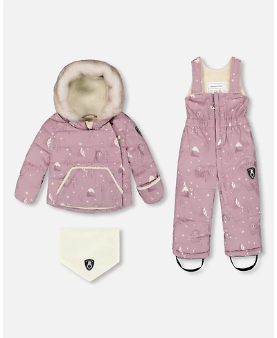 Deux par Baby Girl Two-Piece Snug Snowsuit Purple Bear Print - Baby|Toddler