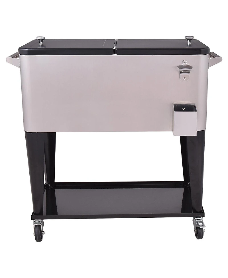 80 Quart Stainless Steel Patio Rolling Ice and Beverage Cooler