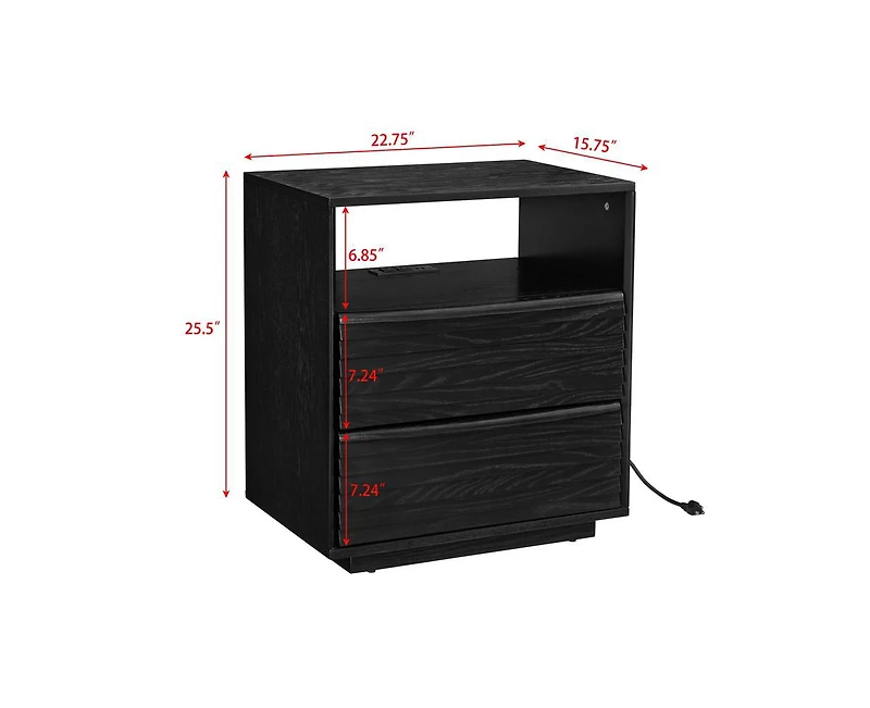 Casainc Nightstand with Charging Station & Outlet Hole 2 Solid Wood Drawers