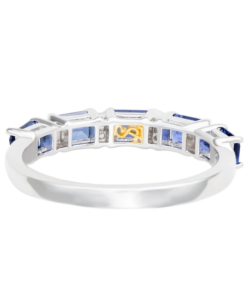 Suzy Levian New York Sterling Silver Sapphire & Created White 5 Stone Emerald Cut Thin Half Band Ring