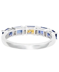 Suzy Levian New York Sterling Silver Sapphire & Created White 5 Stone Emerald Cut Thin Half Band Ring