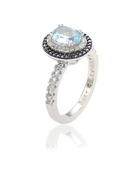 Suzy Levian Sterling Silver Oval Cut Topaz and Sapphire Double Halo Ring
