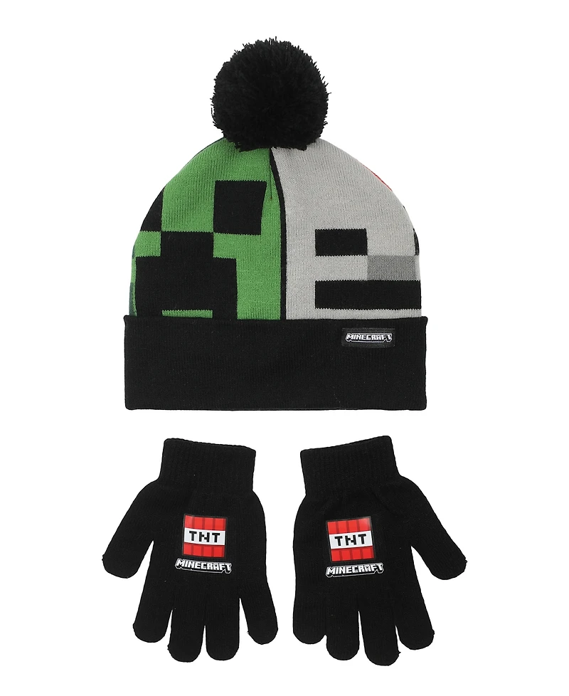Minecraft Big Boys 2-Piece Hat and Ribbed Knit Gloves Set