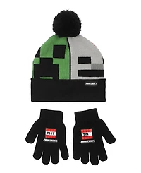 Minecraft Big Boys 2-Piece Hat and Ribbed Knit Gloves Set