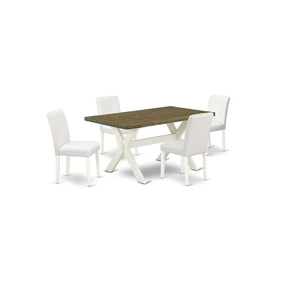 East West Furniture 5-Piece Awesome Dining Room Table Set an Outstanding Distressed Jacobean Kitchen Rectangular Table Top and 4 Gorgeous Pu Leather k