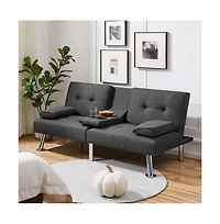 Yaheetech Fabric Upholstered Convertible Futon Sofa Bed for Small Space, Black
