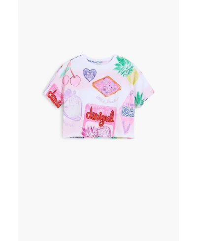 Desigual Girls's Cropped T-shirt with stamps