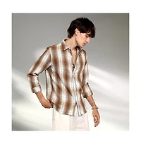 Campus Sutra Men's Chocolate Brown & Cream White Ombre Buffalo Check Shirt