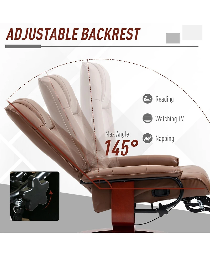 Homcom Faux Leather Manual Recliner with Swivel Wood Base