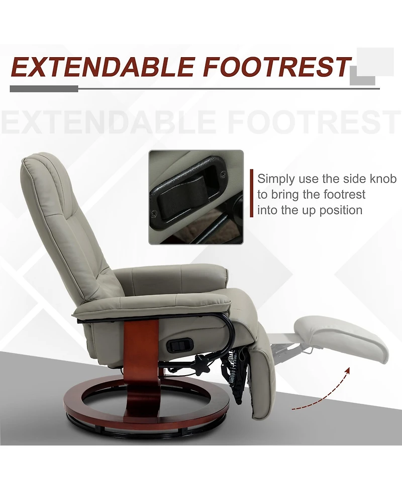 Homcom Faux Leather Manual Recliner with Swivel Wood Base Padded Armrest