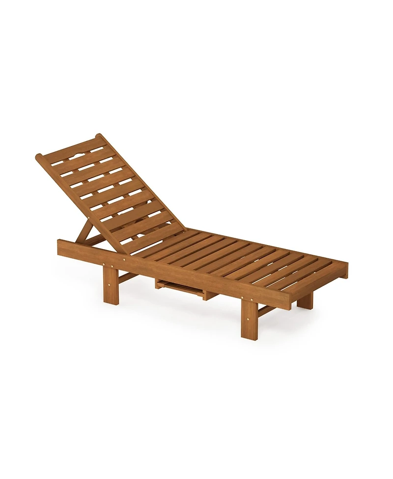 Homlux Outdoor Wood Sun Lounger with Adjustable Backrest and Tray, Natural Finish