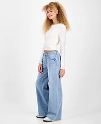 Indigo Rein Juniors' Mid-Rise Wide-Leg Jeans