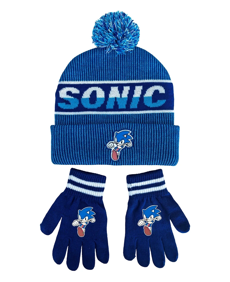 Sonic Big Boys 2-Piece Hat and Ribbed Knit Gloves Set