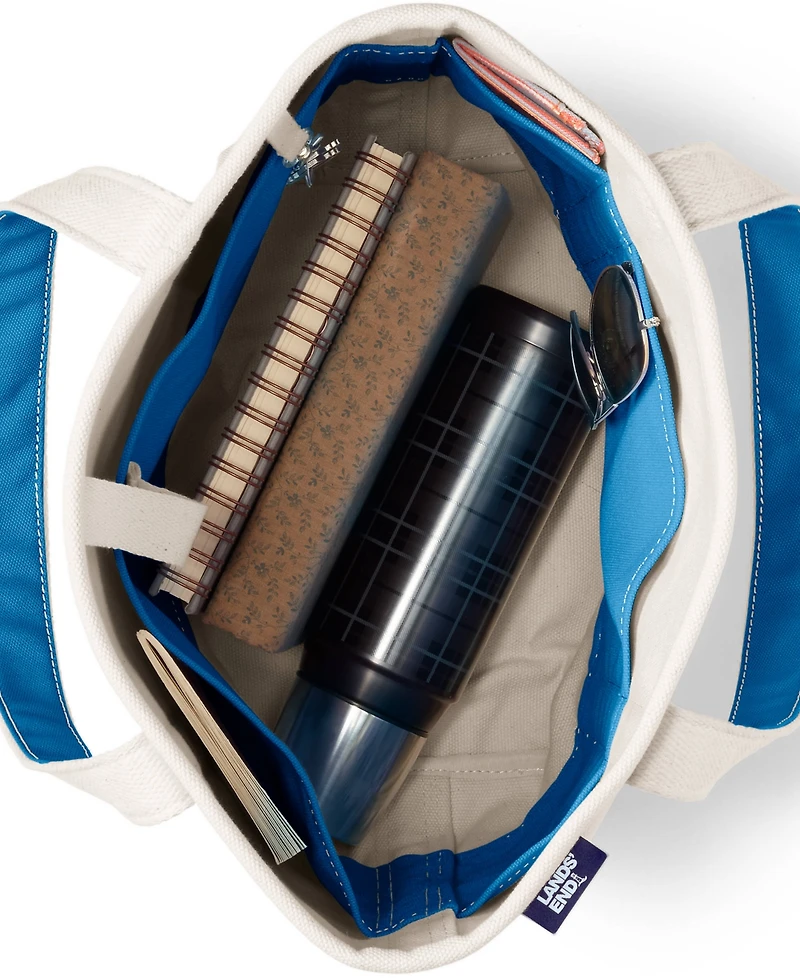 Lands' End Medium 5 Pocket Open Top Canvas Tote Bag