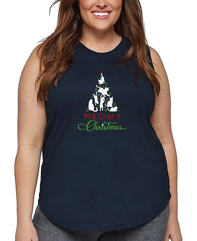 La Pop Art Plus Meowy Christmas Tree Word Tank Top