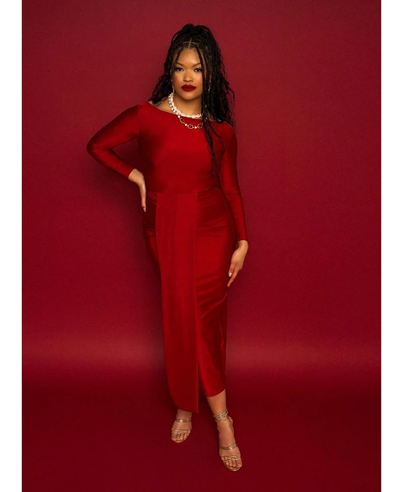 Rebdolls Women's Elegant Burgundy Bodycon Maxi Dress