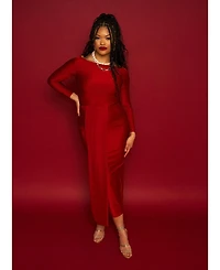 Rebdolls Women's Elegant Burgundy Bodycon Maxi Dress