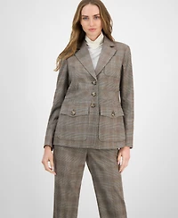 Anne Klein Women's Check-Print Peak-Lapel Three-Pocket Jacket