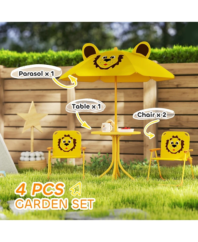 Qaba Kids Picnic Table and Chair Set with Height Adjustable Umbrella