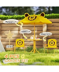 Qaba Kids Picnic Table and Chair Set with Height Adjustable Umbrella