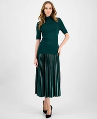 Anne Klein Womens Half Sleeve Turtleneck Sweater Pleated Flared Midi Skirt