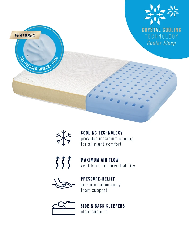 ProSleep Beautifully Cool Supreme Cooling Comfort Gusseted Gel-Infused Memory Foam Pillow