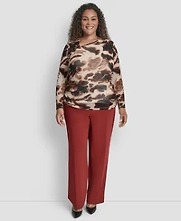 Dkny Plus Asymmetrical Neck Side Ruched Long Sleeve Top