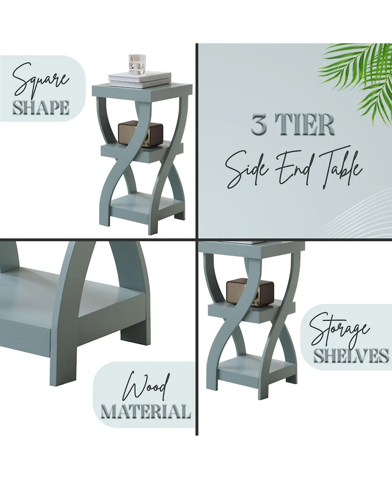 Kings Brand Furniture 3 Tier End Table - Square for Bedroom with Shelves Bedside Nightstand