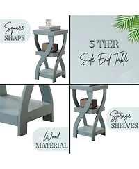 Kings Brand Furniture 3 Tier End Table - Square for Bedroom with Shelves Bedside Nightstand