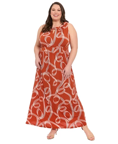 London Times Plus Halter Keyhole Printed Maxi Dress