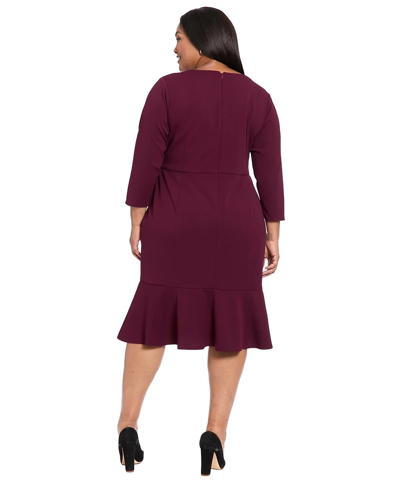 London Times Plus Side-Knot 3/4-Sleeve Dress