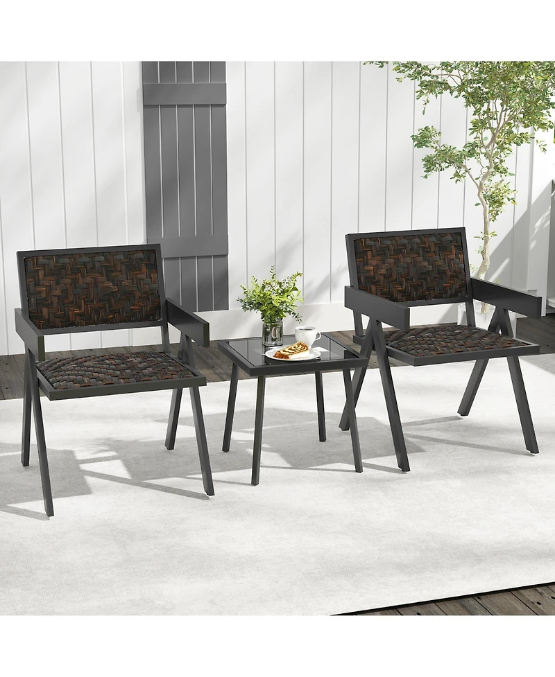 Slickblue 3-Piece Patio Pe Wicker Bistro Set with Quick-Drying Cushions and Coffee Table for Outdoor Use