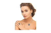 Suzy Levian Sterling Silver Sapphire & Created White Flower Drop Dangle Earrings