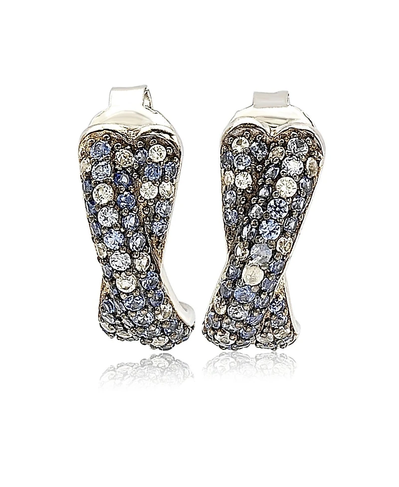Suzy Levian New York Sterling Silver Sapphire & Created White Crossover Huggie Hoop Earrings