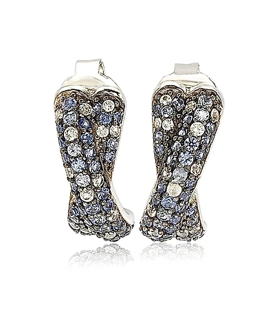 Suzy Levian New York Sterling Silver Sapphire & Created White Crossover Huggie Hoop Earrings