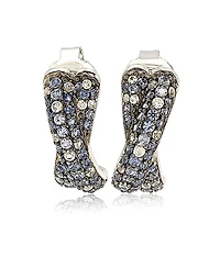 Suzy Levian New York Sterling Silver Sapphire & Created White Crossover Huggie Hoop Earrings