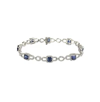 Suzy Levian Sterling Silver Sapphire & Created White Asscher-cut Pave Link Bracelet