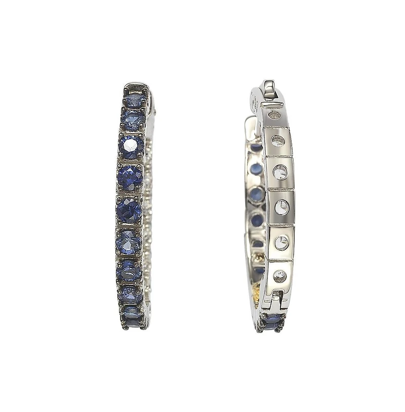 Suzy Levian New York Sterling Silver Sapphire & Created White Inside Out Hoop Earrings