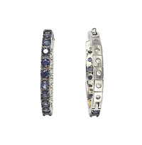 Suzy Levian New York Sterling Silver Sapphire & Created White Inside Out Hoop Earrings