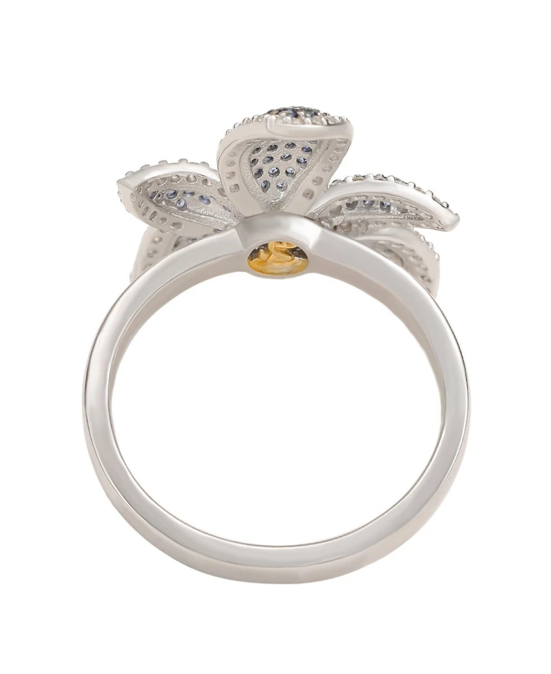 Suzy Levian New York Sterling Silver Sapphire & White Flower Ring