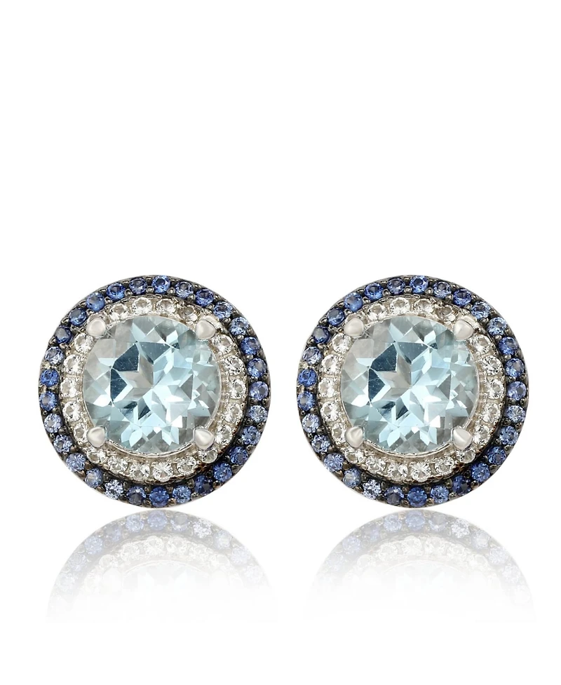 Suzy Levian Sterling Silver Round Cut Topaz And Double Halo Stud Earrings