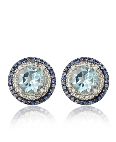 Suzy Levian Sterling Silver Round Cut Topaz And Double Halo Stud Earrings
