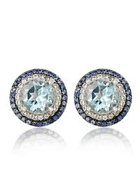 Suzy Levian Sterling Silver Round Cut Topaz And Double Halo Stud Earrings