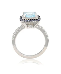 Suzy Levian Sterling Silver Cushion Cut Topaz Sapphire Double Halo Ring