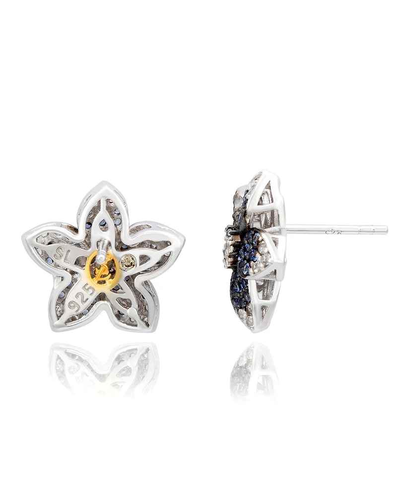 Suzy Levian New York Sterling Silver Sapphire Created White Flower Earrings