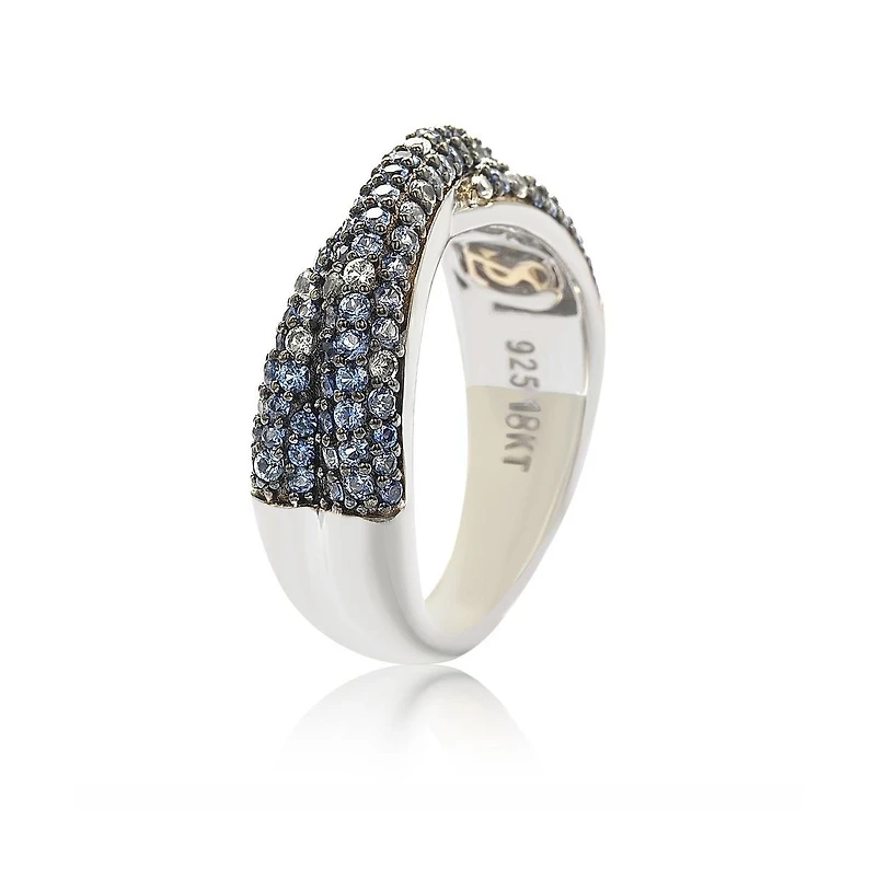 Suzy Levian Sterling Silver Sapphire & Created White Pave Crossover Twist Band Ring