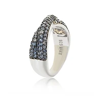 Suzy Levian Sterling Silver Sapphire & Created White Pave Crossover Twist Band Ring